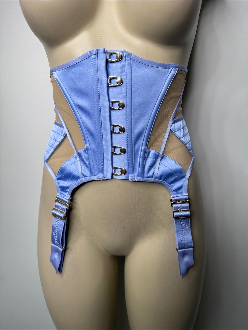 Honey Birdette Lavender Blue Satin Corset Garter Belt